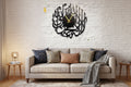 Decorative wall clock with Arabic calligraphy on a white brick wall background