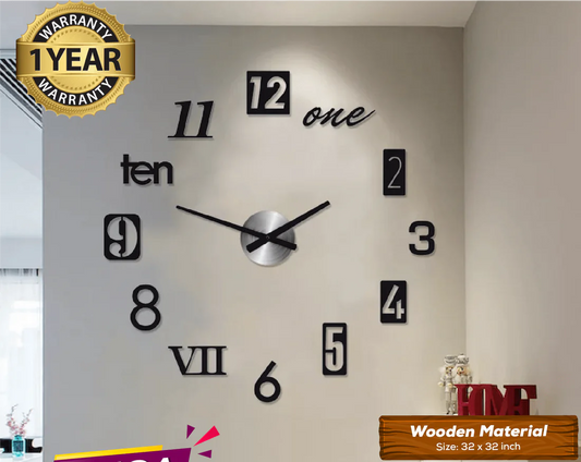 Large Wooden DIY Wall Clock with 12 Inches Needles Modern Home Decor