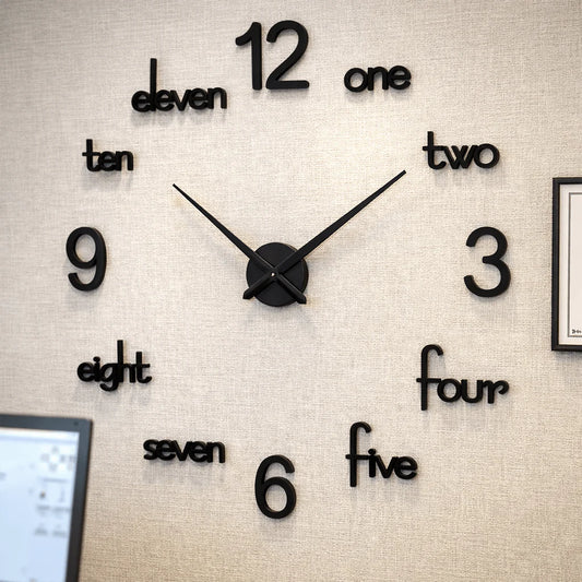 Large Wooden DIY Wall Clock with 12 Inches Needles Modern Home Decor Timepiece