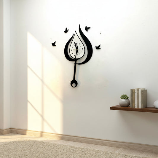 Water Drop Style Pendulum Wall Clock MDF Wooden Modern Decorative Wall Clock
