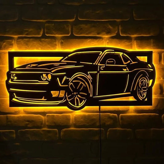 Dodge Car LED Sign Wall Decor 32x16 Inches MDF + LED Neon | Islamic Gifts Shop Saudi Arabia