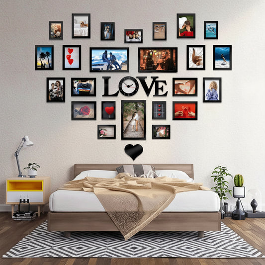 Wall art with 'LOVE' and heart designs in a bedroom setting