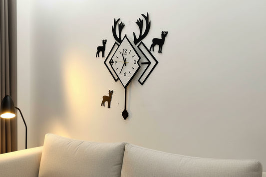 Diamond Shape Pendulum Wall Clock MDF Wooden Modern Decorative Wall Clock