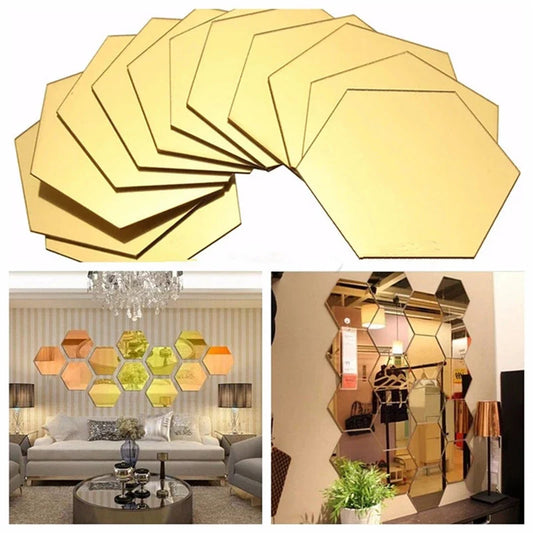 Acrylic Hexagon Wall Decor Mirror Gold Modern Geometric Wall Art