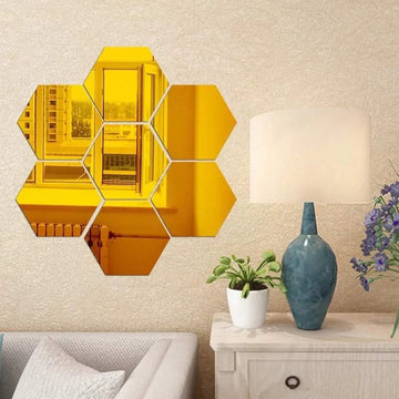 Golden Acrylic Hexagon Wall Decor Mirror 6x6 Inches 6 Pieces DIY Wall Decoration KSA