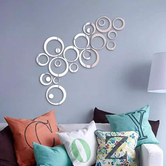 Silver Acrylic Mirror Rings Wall Decor Set of 22 Pieces DIY Home Decoration KSA