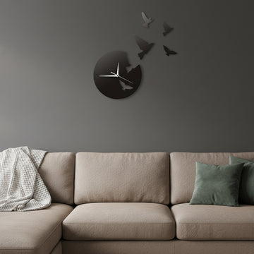 ساعة حائط بتصميم طائر باللون الأسود 38 × 38 سم، ساعة حائط مزخرفة من خشب اللساني بسمك 3 مم مع ضمان لمدة سنة واحدة