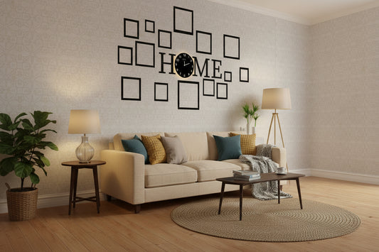 Home Wall Clock with Photo Frames Lassani Wood Large Wall Decor Saudi Arabia