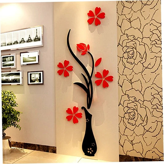 Acrylic Red and Black Vase Wall Decor Large Modern Wall Art 122 x 38 cm Home Decoration KSA
