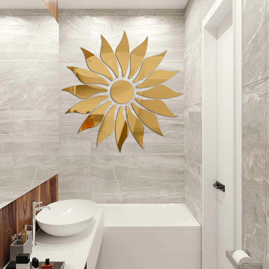 Sunflower Acrylic Mirror Wall Decor 30x30 Inches Silver & Gold Home Decoration KSA