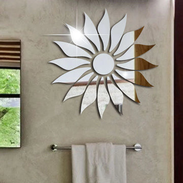 Sunflower Acrylic Mirror Wall Decor 76x76 cm Silver & Gold Home Decoration KSA