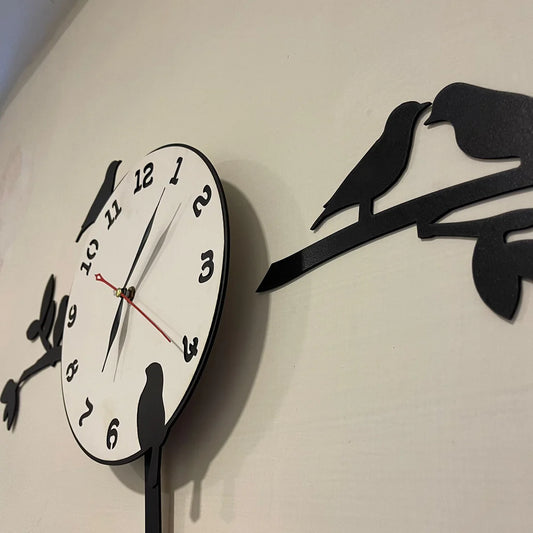 Birds Tree Pendulum Wall Clock White Dial Large and Extra Large Decorative Wall Clock
