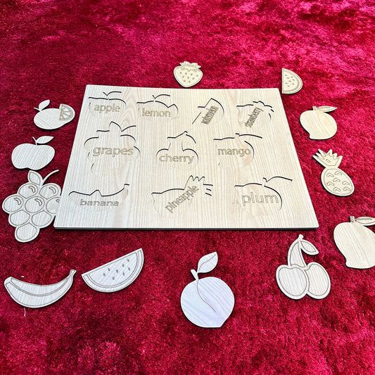 Kids Cognitive Learning Board Puzzle – Shapes, Fruits & Vegetables Educational Toy