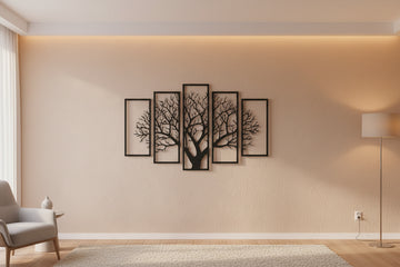 Five Frames Tree 3D Wall Art Decor Wooden MDF Modern Home Decoration for Saudi Homes
