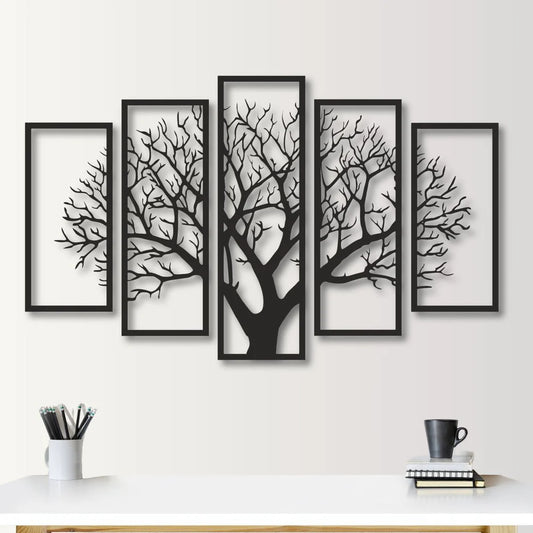 Five Frames Tree 3D Wall Art Decor Wooden MDF Modern Home Decoration for Saudi Homes