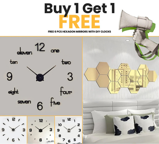 Summer Biggest Sale Buy 1 DIY Clock Get Free Hexagons Mirrors
