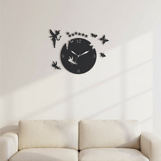 Fairy Wall Clock Black Acrylic or Wooden Options with 6-Month Warranty Saudi Arabia