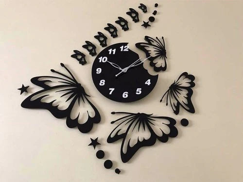 Butterflies with Stars Wooden Wall Clock Large Modern Wall Decor for Living Room